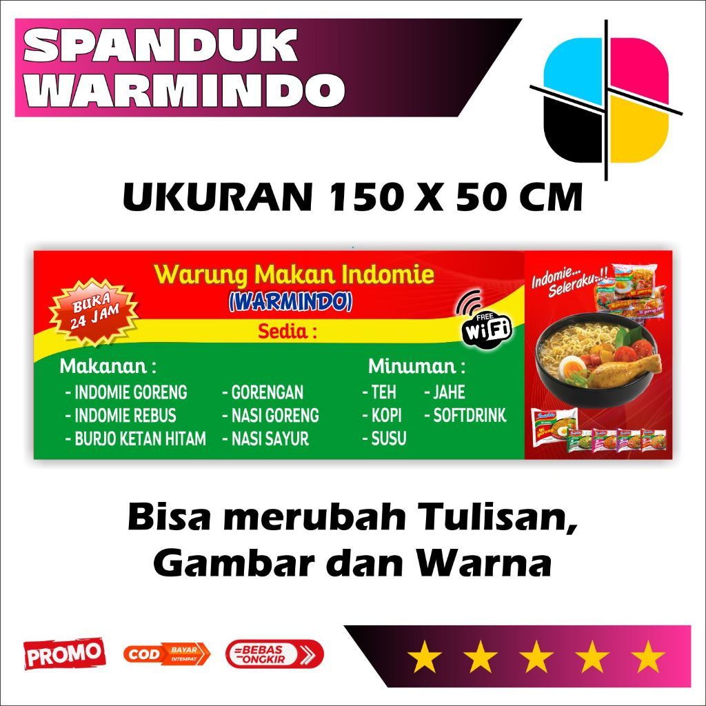 Cetak Banner WARMINDO / Spanduk Usaha Warmindo Ukuran 150x50cm