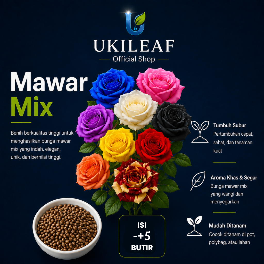 ( 5 Butir ) Benih Biji Bunga Mawar Mix | Mawar Biru | Mawar Pink | UKILEAF