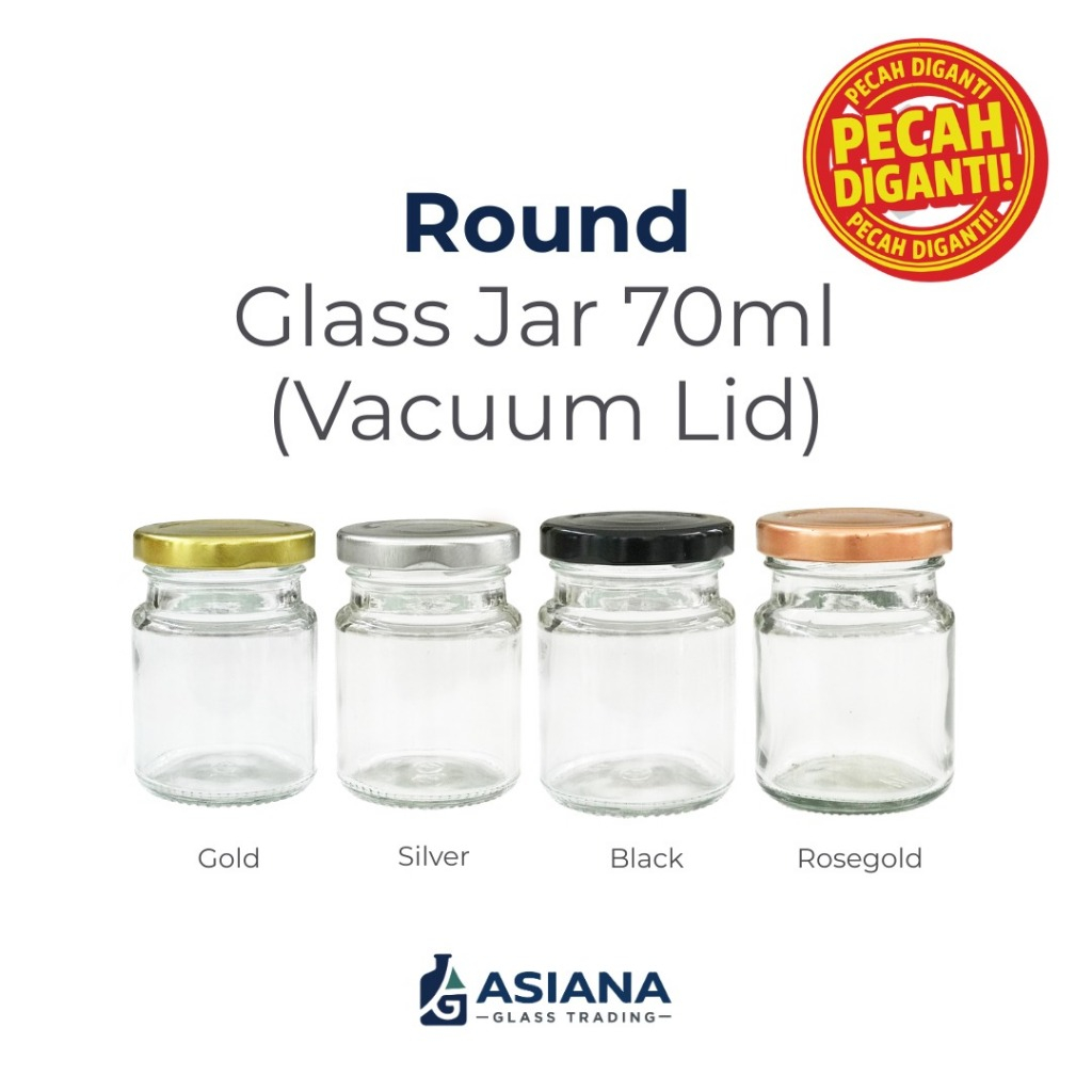 Round Glass Jar 70ml Vacuum Lid / Jar Kaca Bulat 70ml Tutup Vakum