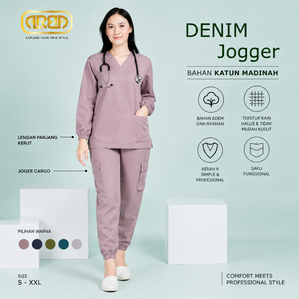Baju OK Oka joger denim seragam medis joger Toyobo