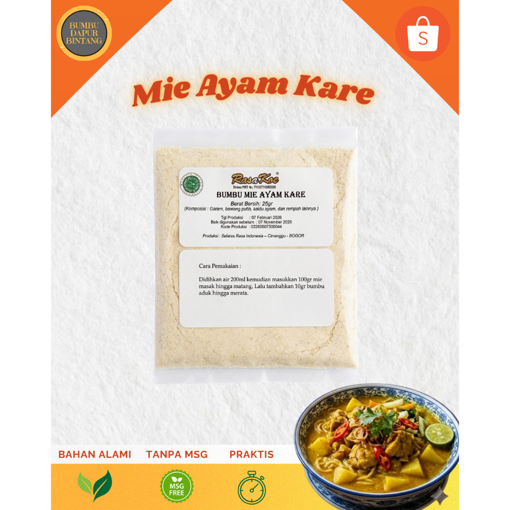 Rasakoe Bumbu Mie Ayam Kare Non MSG 25gr TERBARU bisa COD bumbudapurbintang