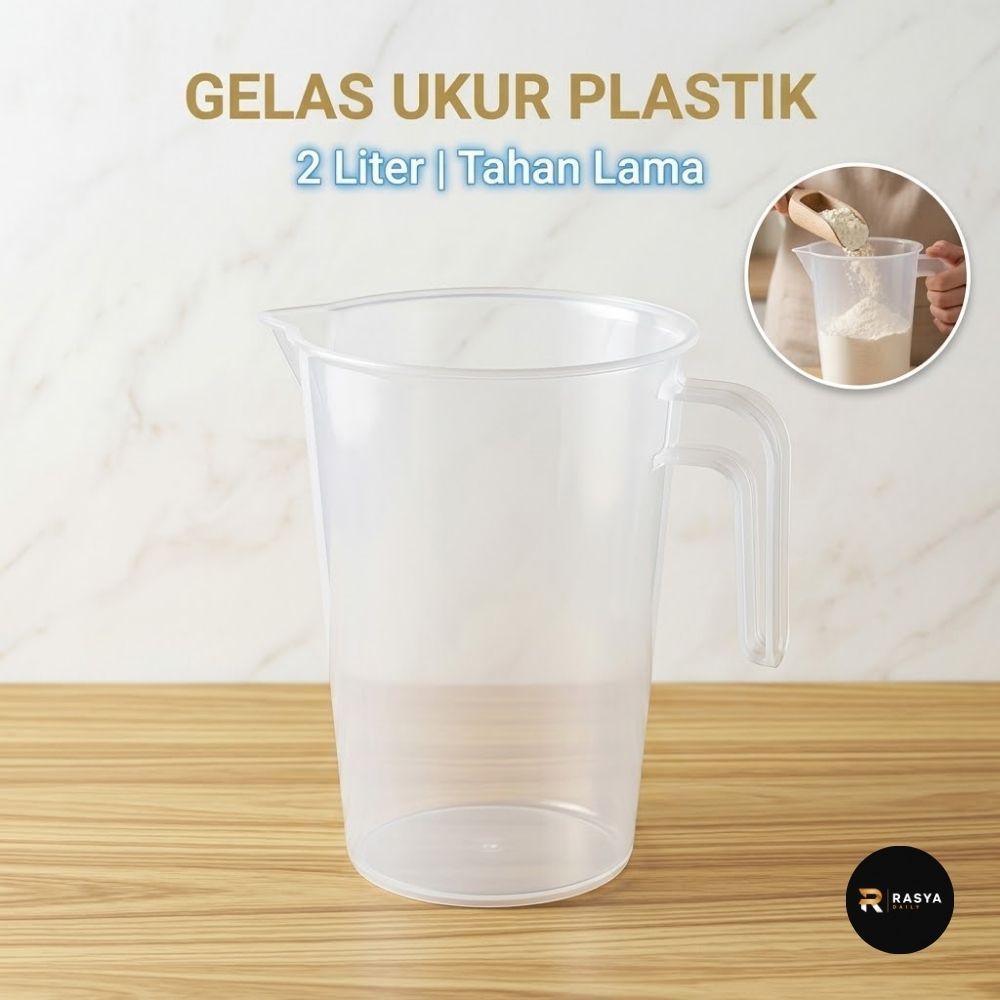 Gelas ukur plastik 2 liter wadah takar air minyak tepung dapur transparan besar anti tumpah