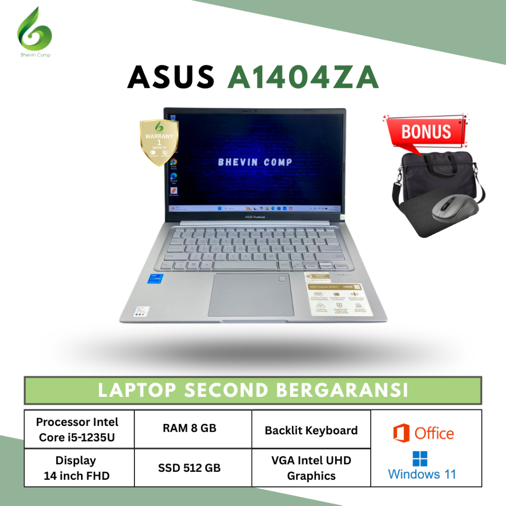 Laptop ASUS A1404ZA Intel Core i5-1235U RAM 8GB SSD 512GB Display 14 inch FHD Backlit Keyboard