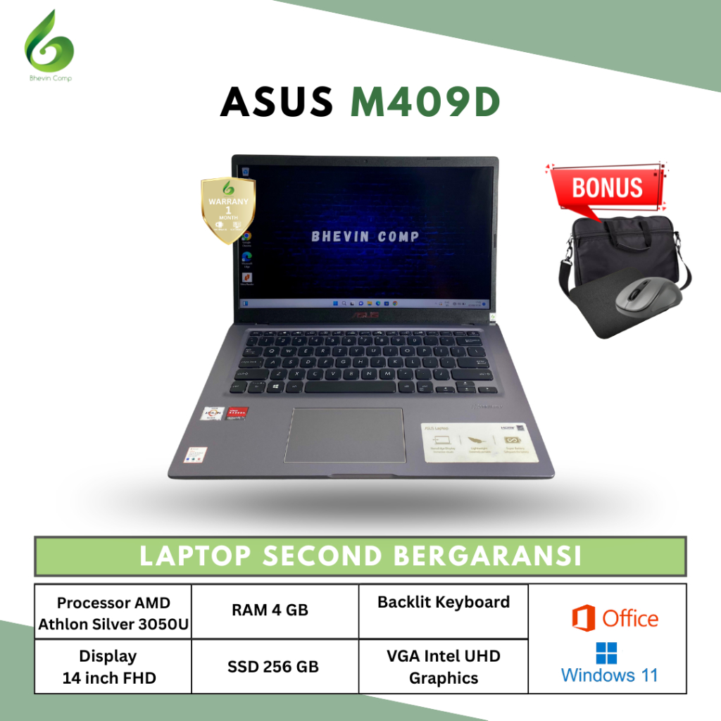 Laptop ASUS M409D AMD Athlon Silver 3050u RAM 4GB SSD 256GB