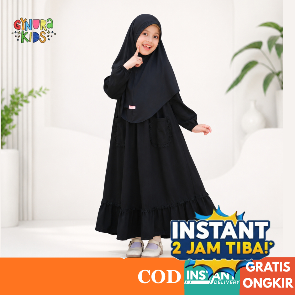 (3-13 TAHUN) GAMIS ANAK HITAM | RG 52 V2 RAGGAKIDS | GAMIS ANAK MUSLIMAH HITAM POLOS | GAMIS NGAJI T