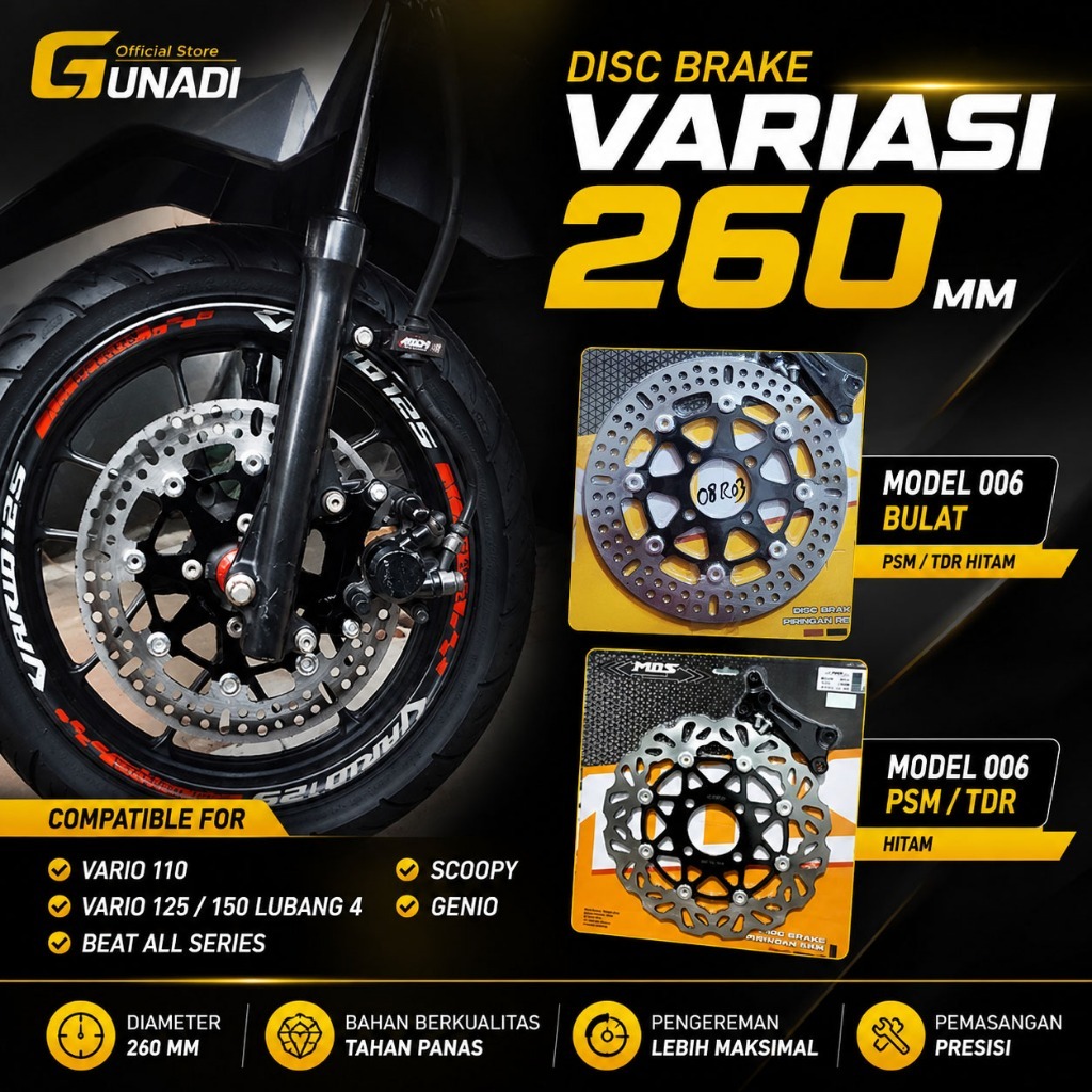 DISC Piringan Depan Cakram Variasi 260mm Variasi Vario Beat Scoopy Vario 125/150 Genio