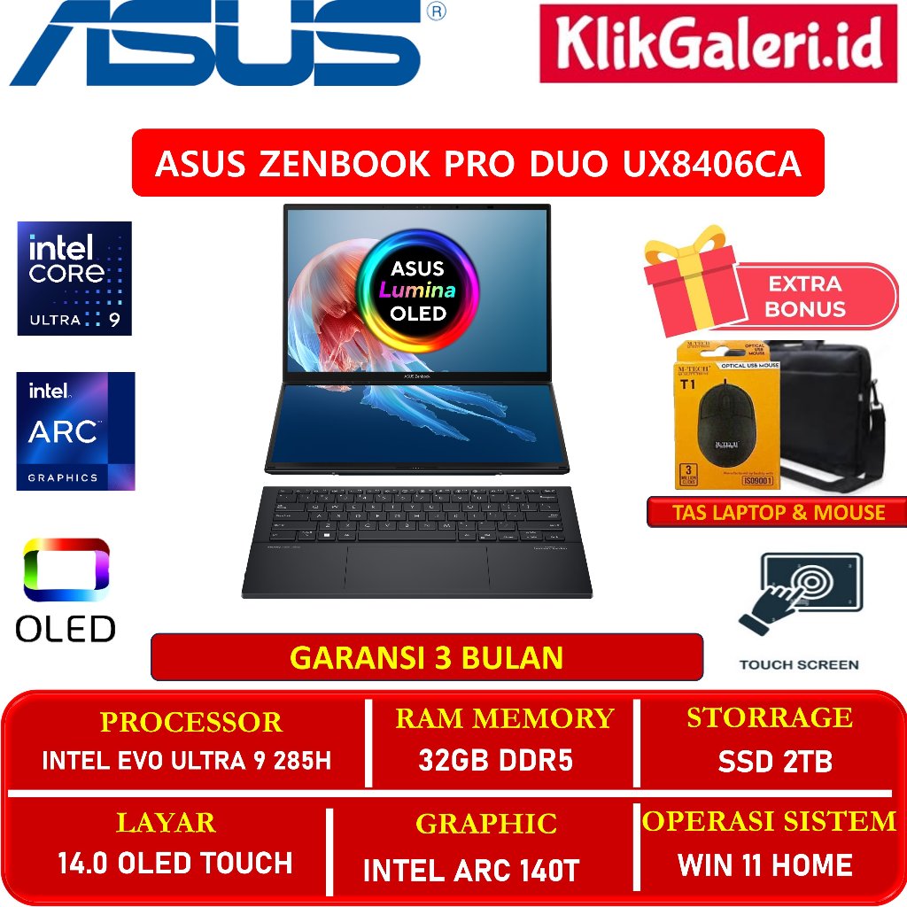 ASUS Zenbook Pro Duo UX8406CA Ultra 9 32GB 2TB OLED Dual Screen Ex Display