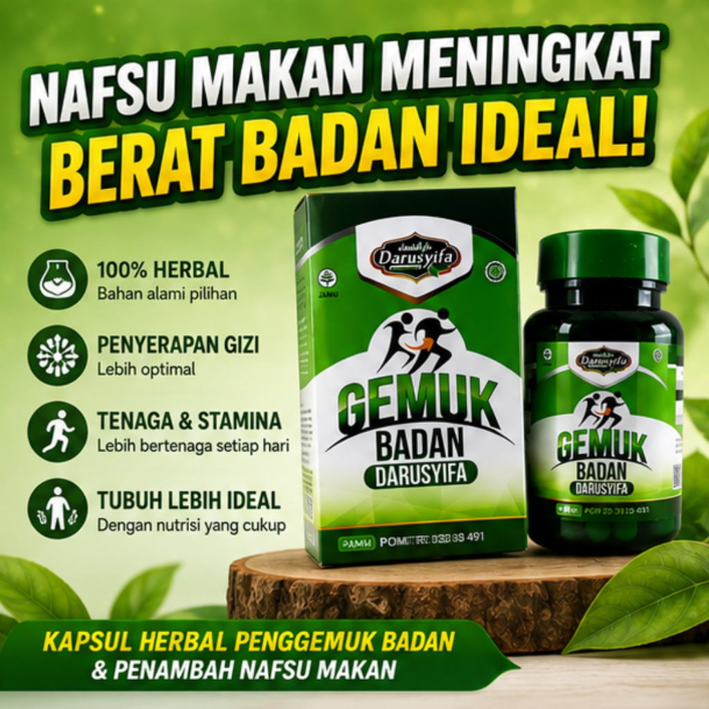 Kapsul Herbal Gemuk Darusyifa – obat penggemuk badan alami | naikkan berat badan sehat | halal & ori