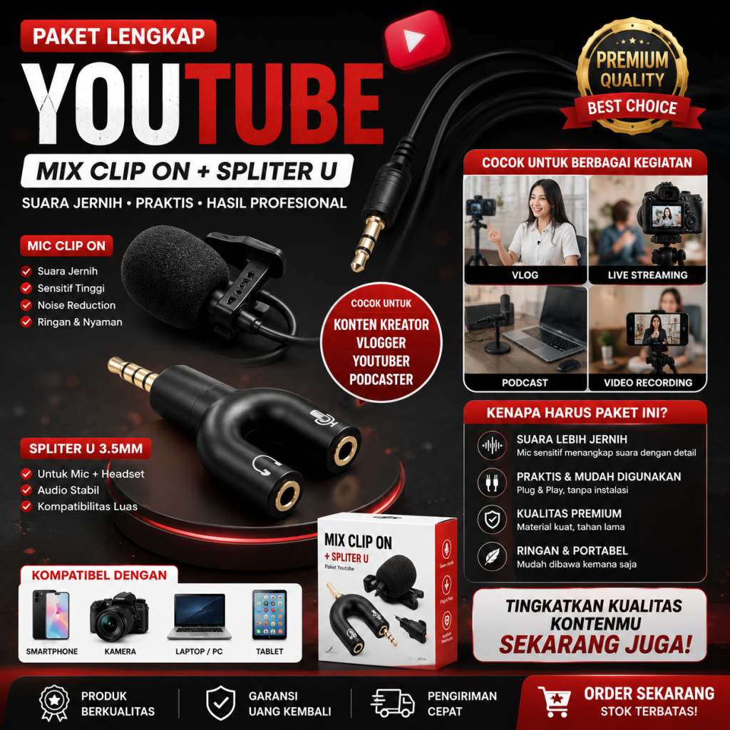 Paket Youtube Youtuber Vlog Vlogger Smule Alat Rekam Rekaman Mic Clip