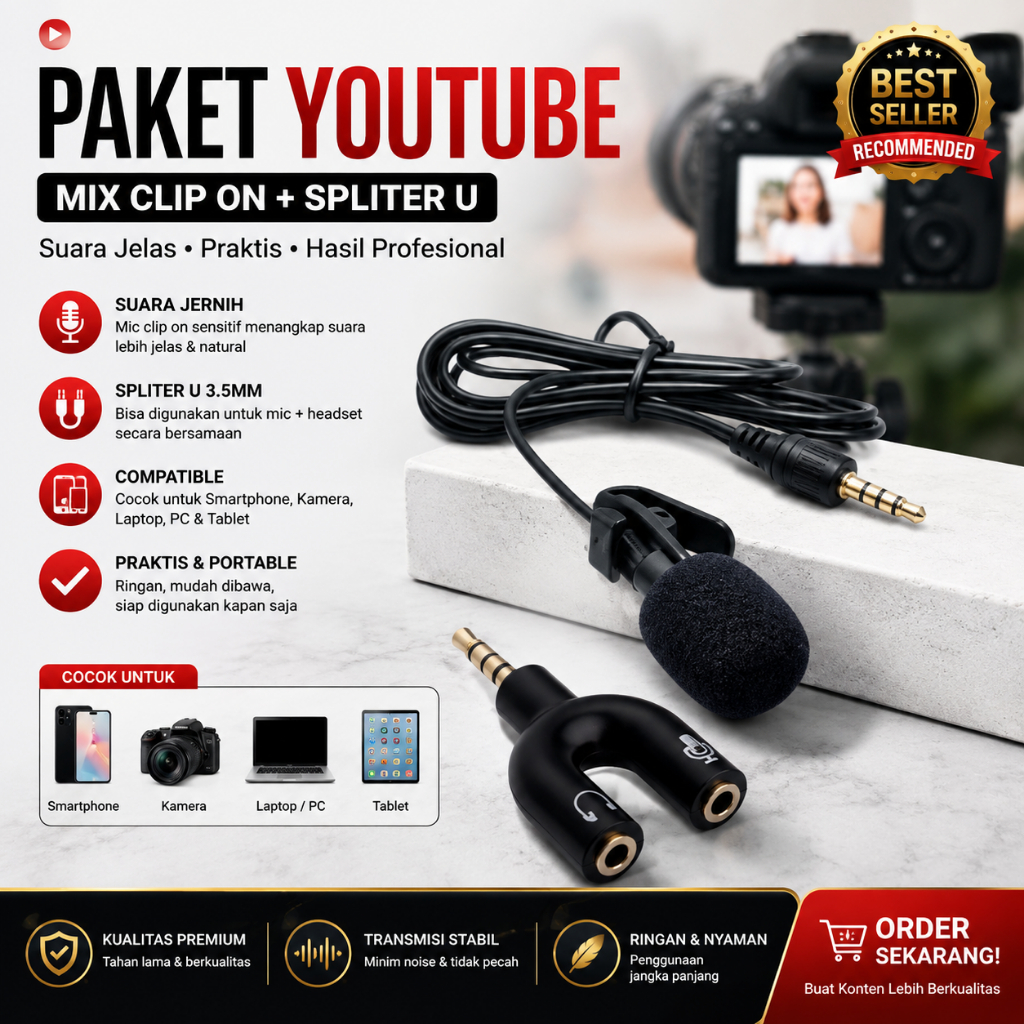 Paket Youtube Youtuber Vlog Vlogger Smule Alat Rekam Rekaman Mic Clip