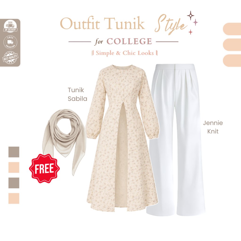 One Set Tunik Kondangan ( Bella Square + Tunik Sabila ) 4in1 Set Wanita Kondangan Kekinian - D103