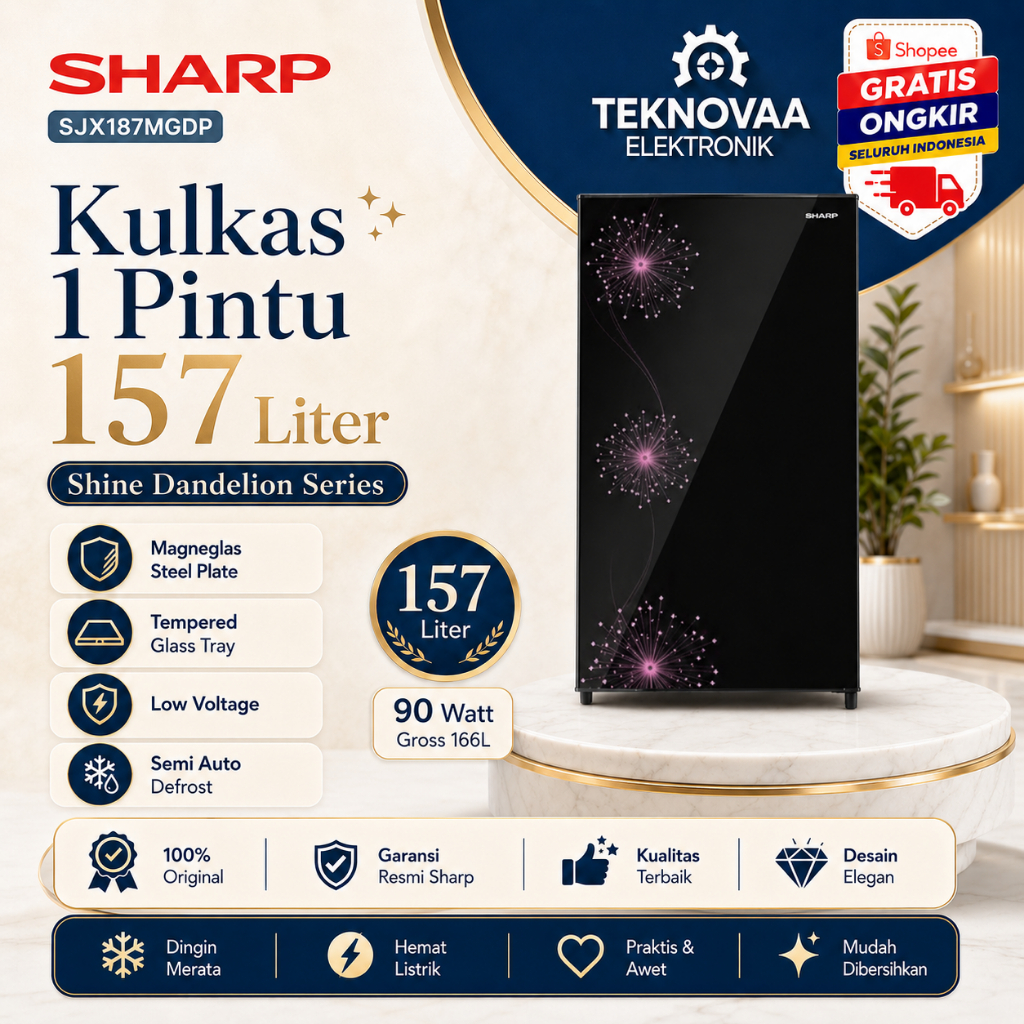 SHARP KULKAS 1 PINTU SJX187MDGP 128L/SJX-187MDGP/SJX 187MDGP/SHARP KULKAS 1 PINTU/SHARP KULKAS LOW W
