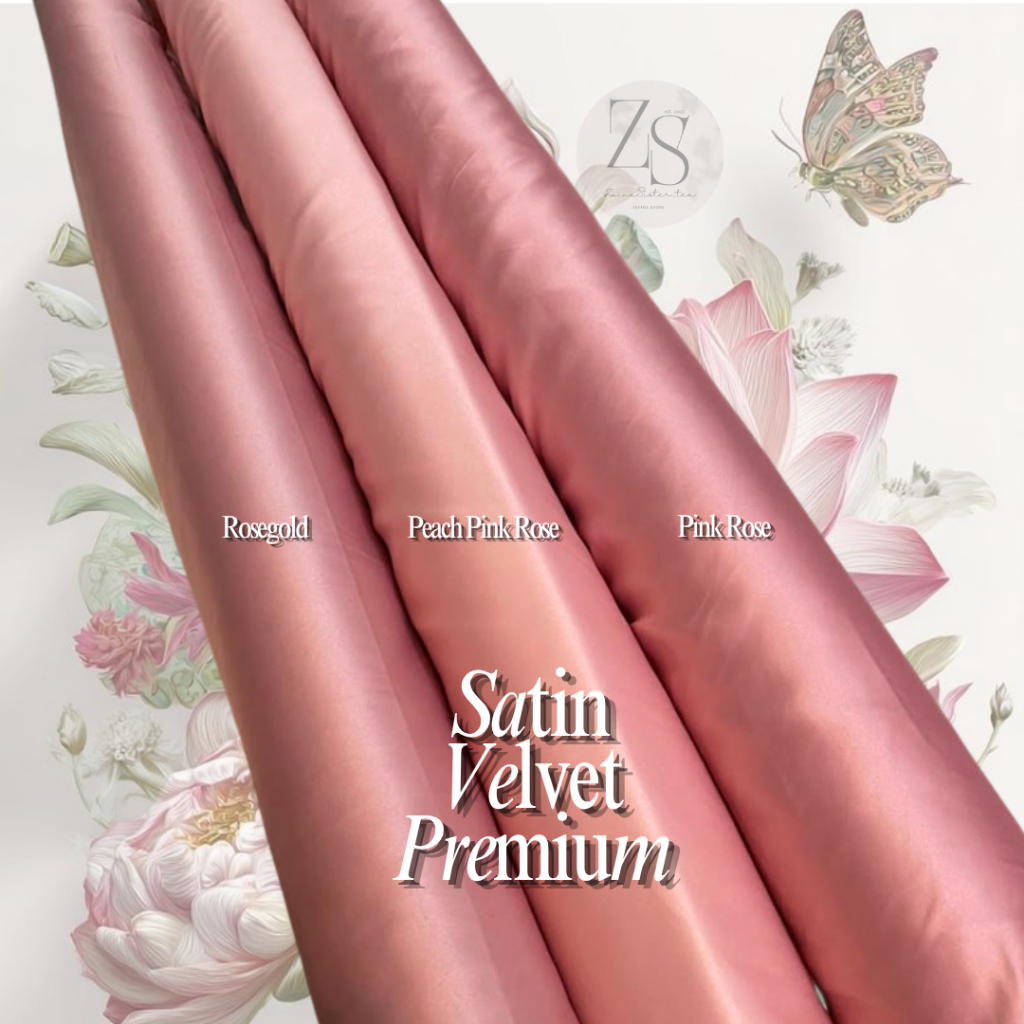 Bahan Kain Satin Velvet Premium Warna Rosegold | Peach Rose | Pink Rose - Bahan Satin Halus LembutIm