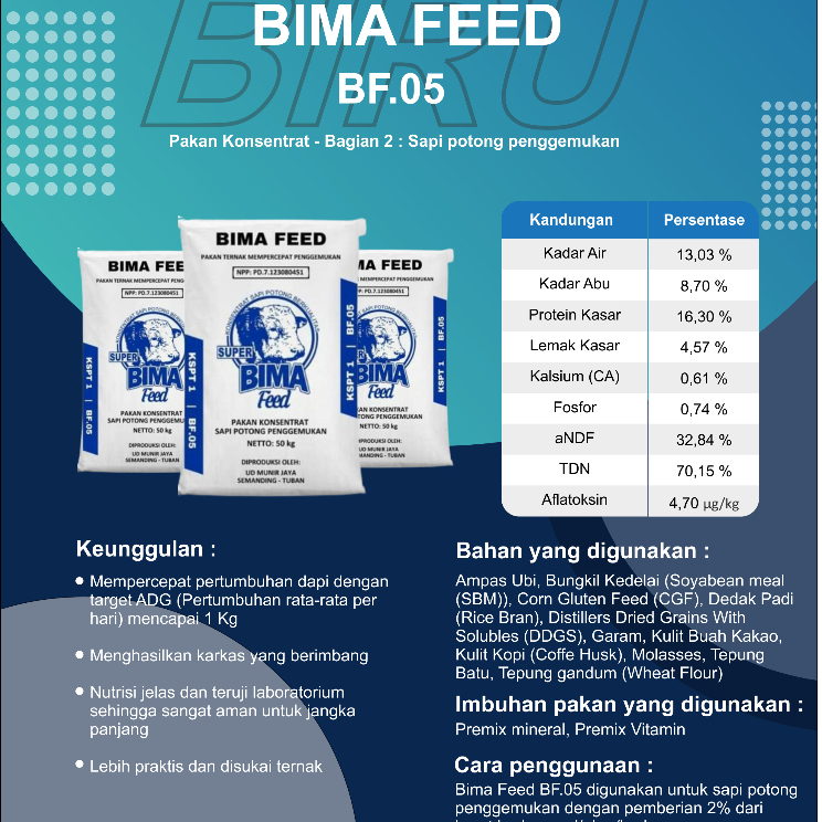 Bima Feed Pakan Ternak kosentrat Sapi Kambing Domba berat 50kg