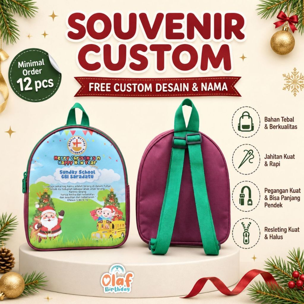 (ARCHY BAG) Tas Bingkisan Christmas Ulang Tahun Souvenir Ransel Ultah Anak Goodybag Custom Natal