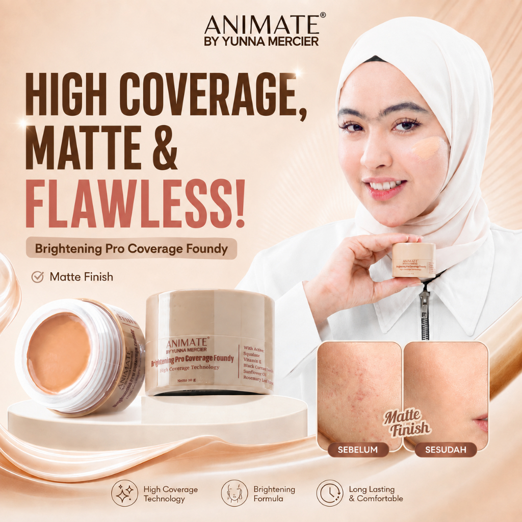 Animate Concealer & Foundation Padat Base Makeup 10 gr – Full Coverage, Tahan Air, Hasil Akhir Matte