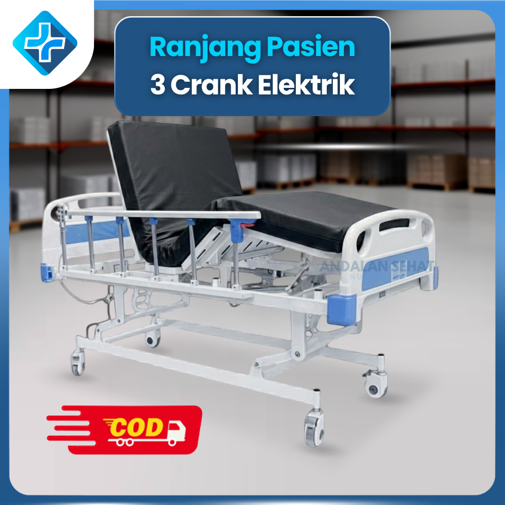 Ranjang Pasien 3 Crank Elektrik Handrail / Tempat Tidur Rumah Sakit / Kasur Pasien / Bed Pasien