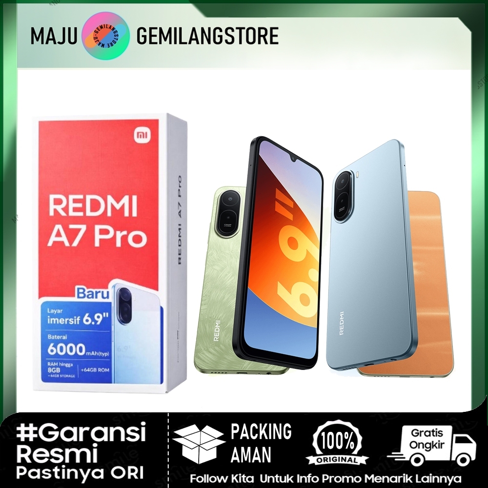 Xiaomi Redmi A7 pro - RAM 4+128 & 4/64GB - Layar besar 6,9"| 6.000 mAh 15W | Xiaomi HyperOS 3 - Gara