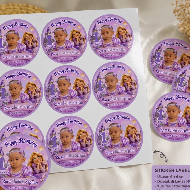 Stiker Label Makanan - Material Kertas Glossy, Desain Custom, Anti Air