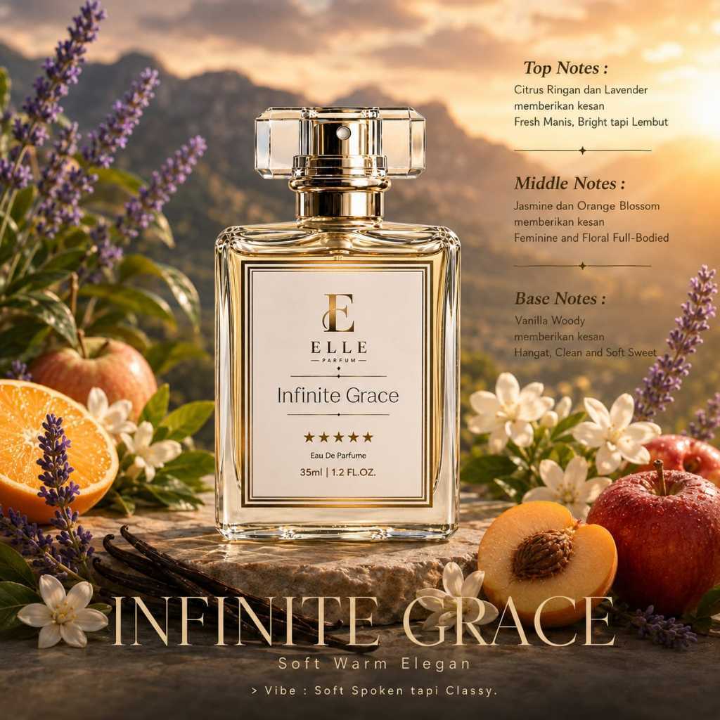 Parfum Wanita Tahan Lama ELLE Infinite Grace 35ml – Fresh Citrus Floral Vanilla, Wangi Elegan Clean 