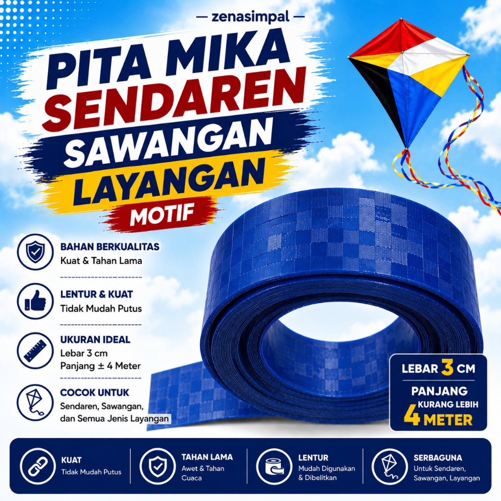 bisa cod Pita Mika Sendaren Sawangan Layangan Motif 3cm x ±4 Meter | Pita Ekor Layang-Layang