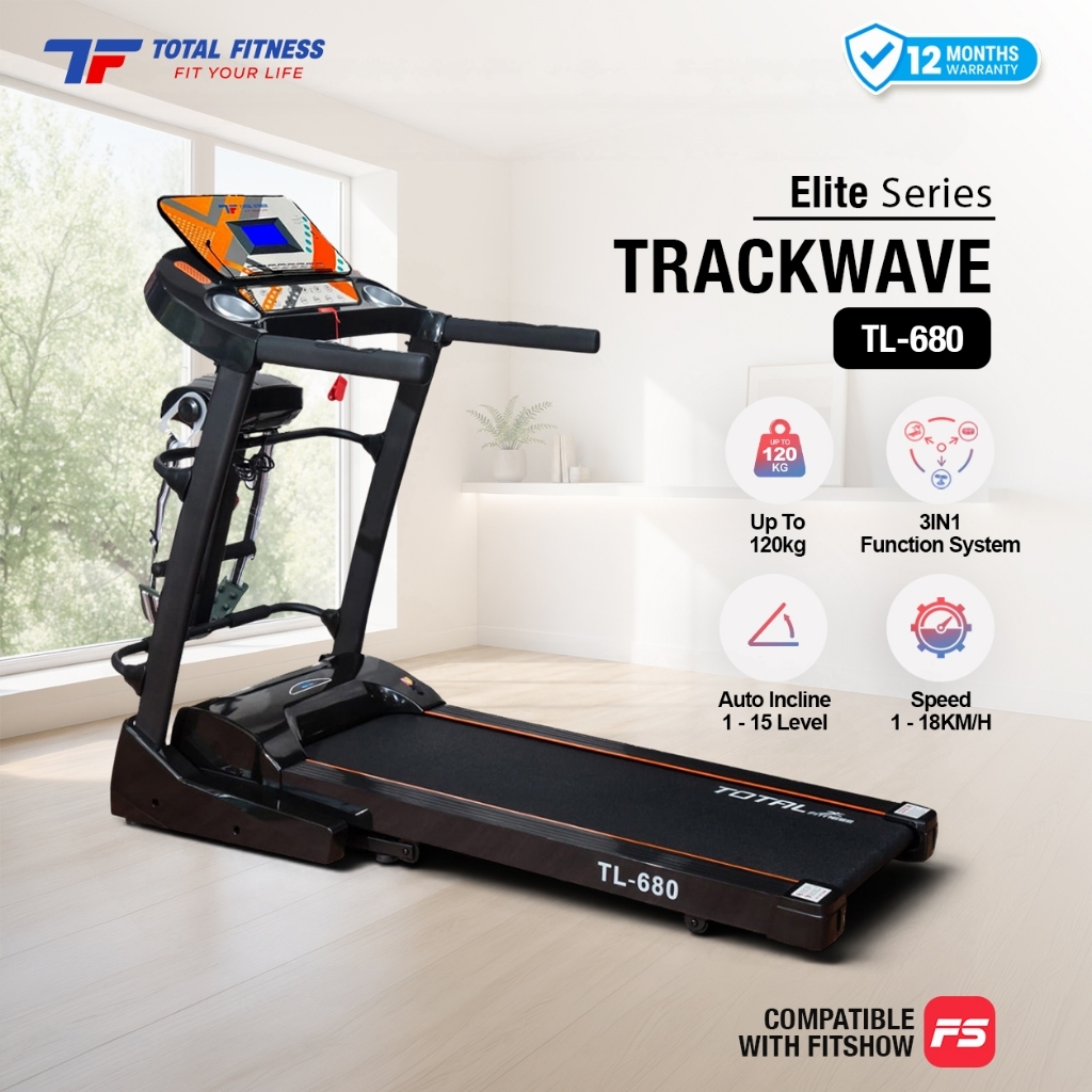 TOTAL FITNESS Treadmill Elektrik Auto Incline Multifungsi TL-680