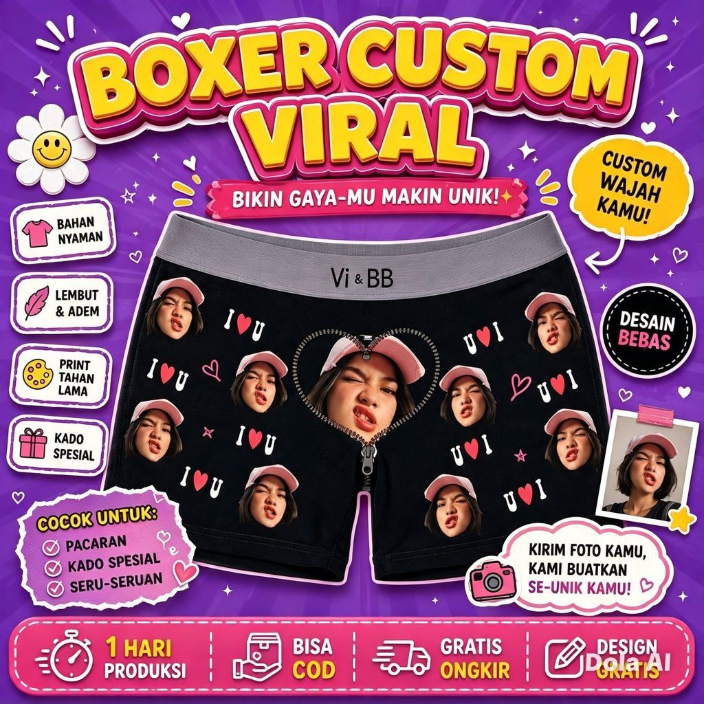 BOXER CUSTOM SABLON FOTO CELANA DALAM UNIK