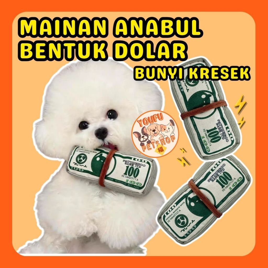 Mainan Gigit Anjing Kucing Hewan Peliharaan Bunyi Kresek Bentuk Uang Dolar Pet Toys