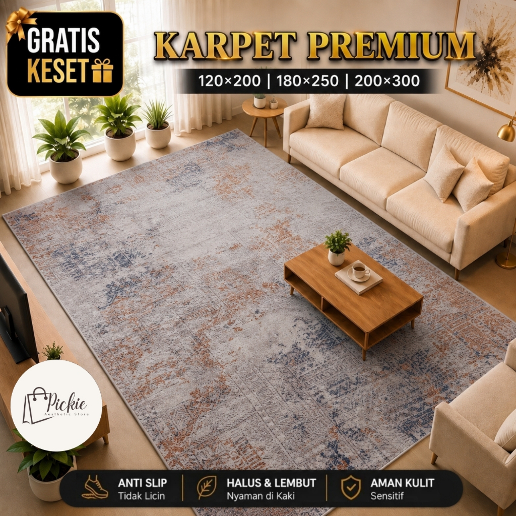 Karpet Permadani Lantai Motif Turkey Elegan Import Aesthetic 200x300cm 180x250cm Anti Slip - Pickie