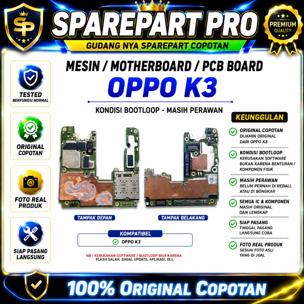 Mesin Motherboard PCB Board Oppo K3 Original Copotan Kondisi Bootloop Masih Perawan Khusus Teknisi