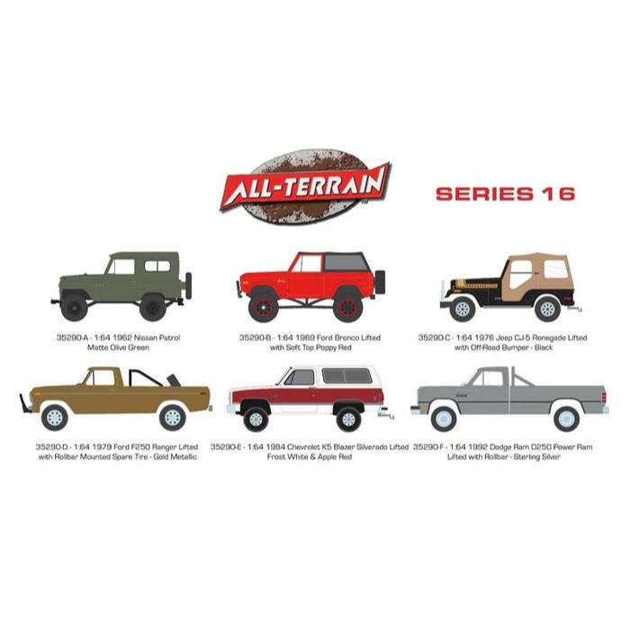 35290 Greenlight All Terrain Series 16 - 1962 Nissan Patrol - 1969 Ford Bronco Lifted with Soft Top 