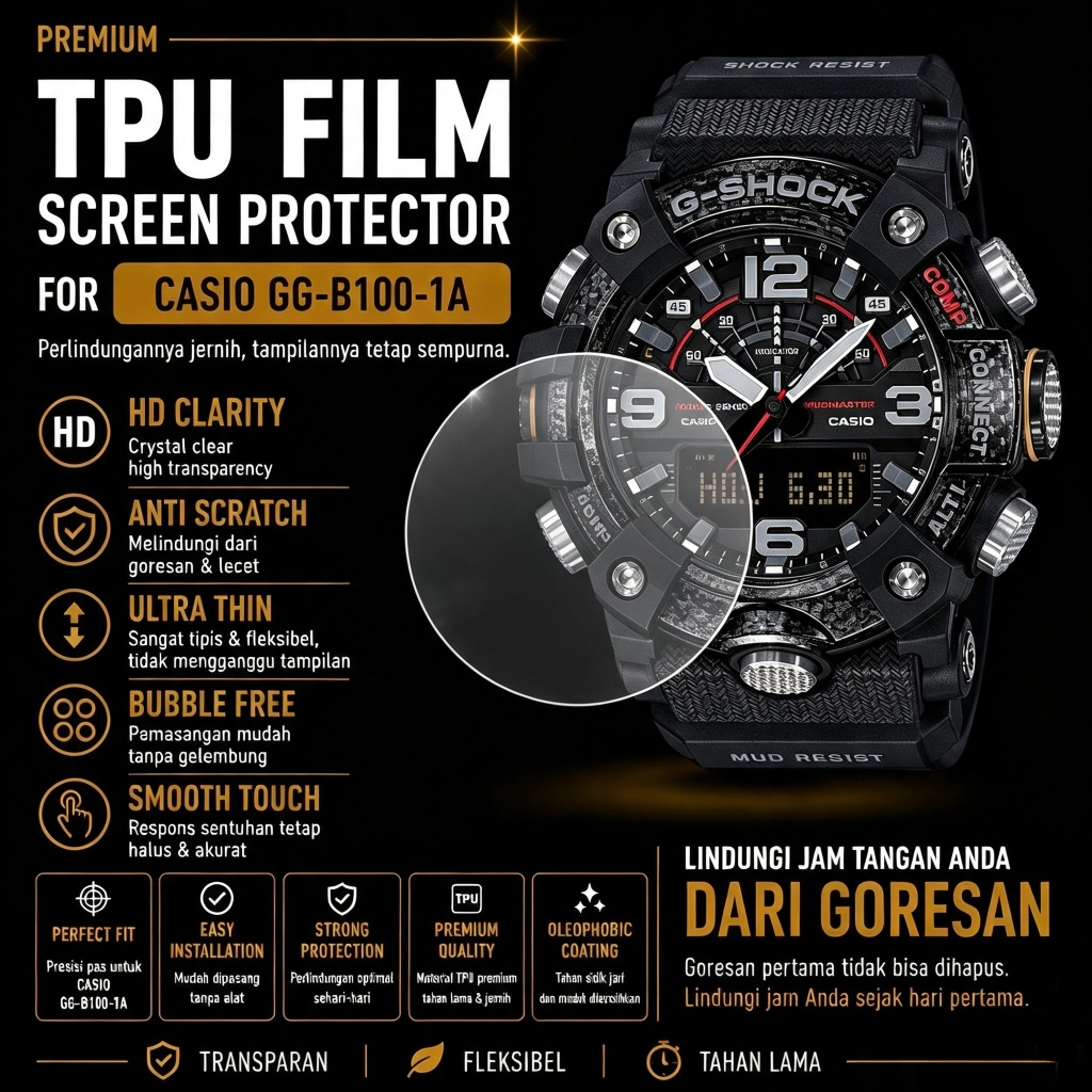 Anti Gores G-Shock GG-B100 GGB100 Mudmaster Screen Protector TPU Film Pelindung Kaca Jam Tangan