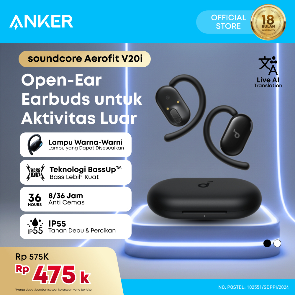 Soundcore V20i Open-Ear Headphones, Adjustable Ear Hooks, Ultra-Comfort, Snug Fit, Powerful Sound, C