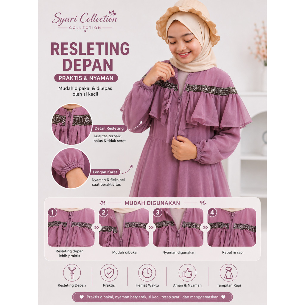 Yerinda Gamis Untuk Anak Remaja Tanggung Usia 7 8 9 10 11 12 Tahun Terbaru Bahan Ceruty Babydoll