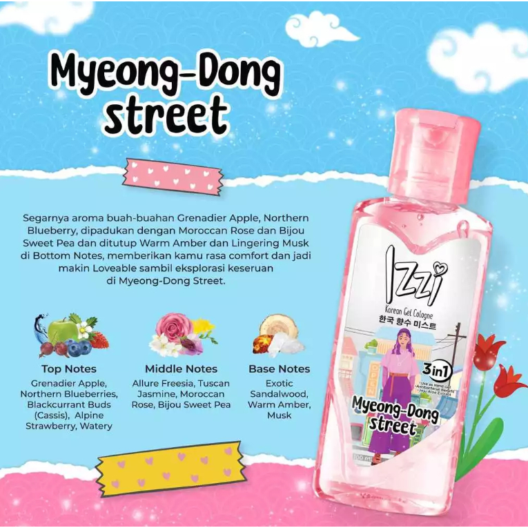 Izzi Korean Gel Cologne Myeong-Dong Street 3 in 1 Parfum Wipes Feminin