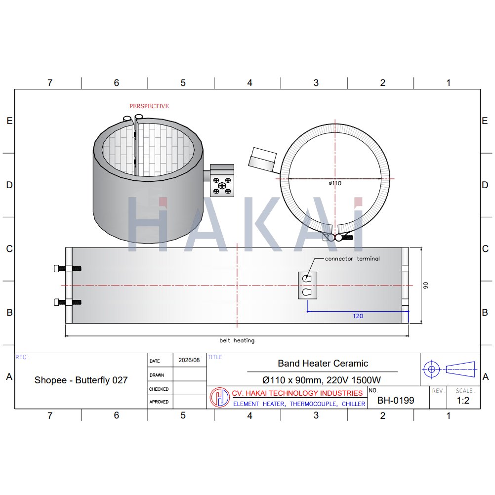 Band Heater Keramik HAKAI dia.110 x 90mm terminal keramik dadu
