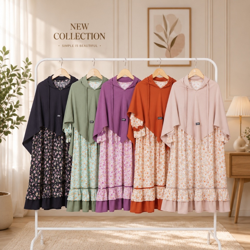 Gamis set krudung Mango Crinkle Motif mix Crinkle Airflow Polos// Queensha