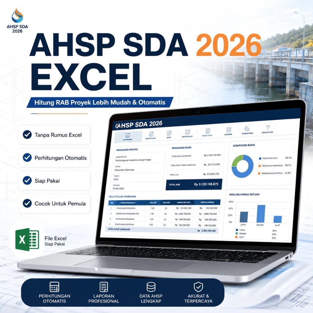 AHSP SDA 2026 Excel - Hitung RAB Sumber Daya Air Otomatis | Analisa Harga Satuan Pekerjaan Siap Paka