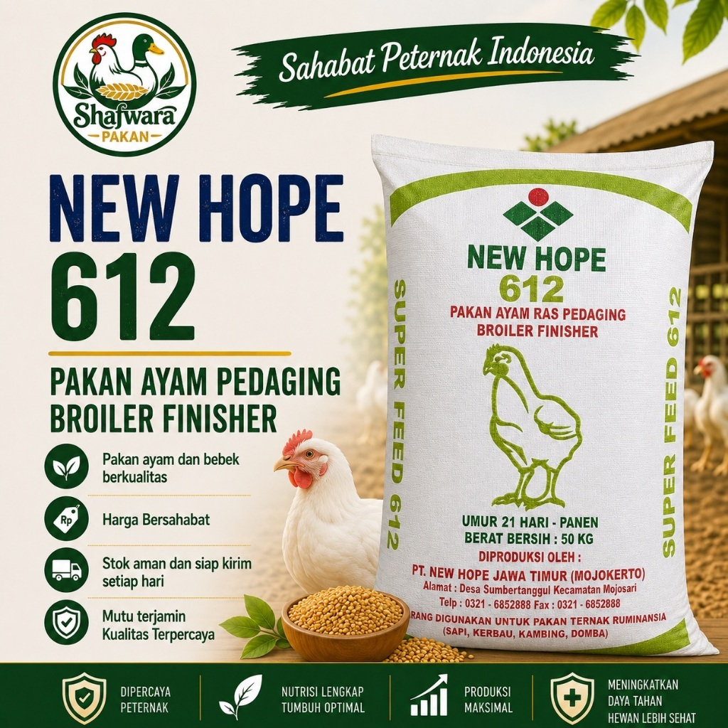 New Hope 612 - Pakan Ayam Ras Pedaging (Broiler) – Masa Akhir (Finisher) | Kemasan Kiloan | shafwara