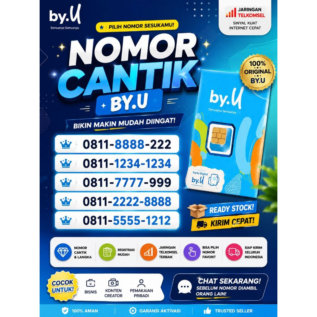 Kartu SIM by.U Nomor Cantik 0811 Jaringan Telkomsel Pilihan Nomor Favorit