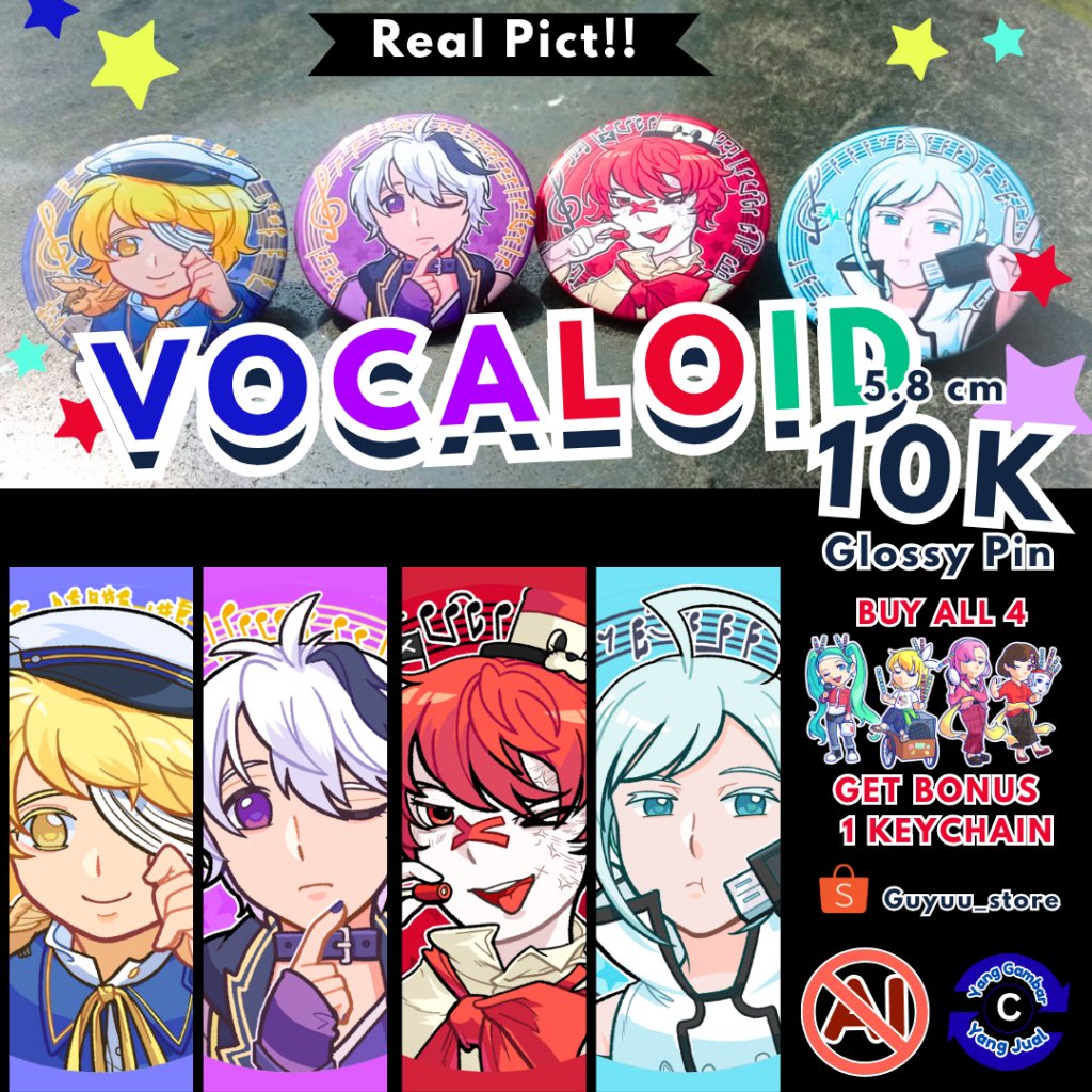 VOCALOID GLOSSY PIN FANMERCH (Oliver, Flower, Fukase, Piko) BUY 4 GET KEYCHAIN FREE