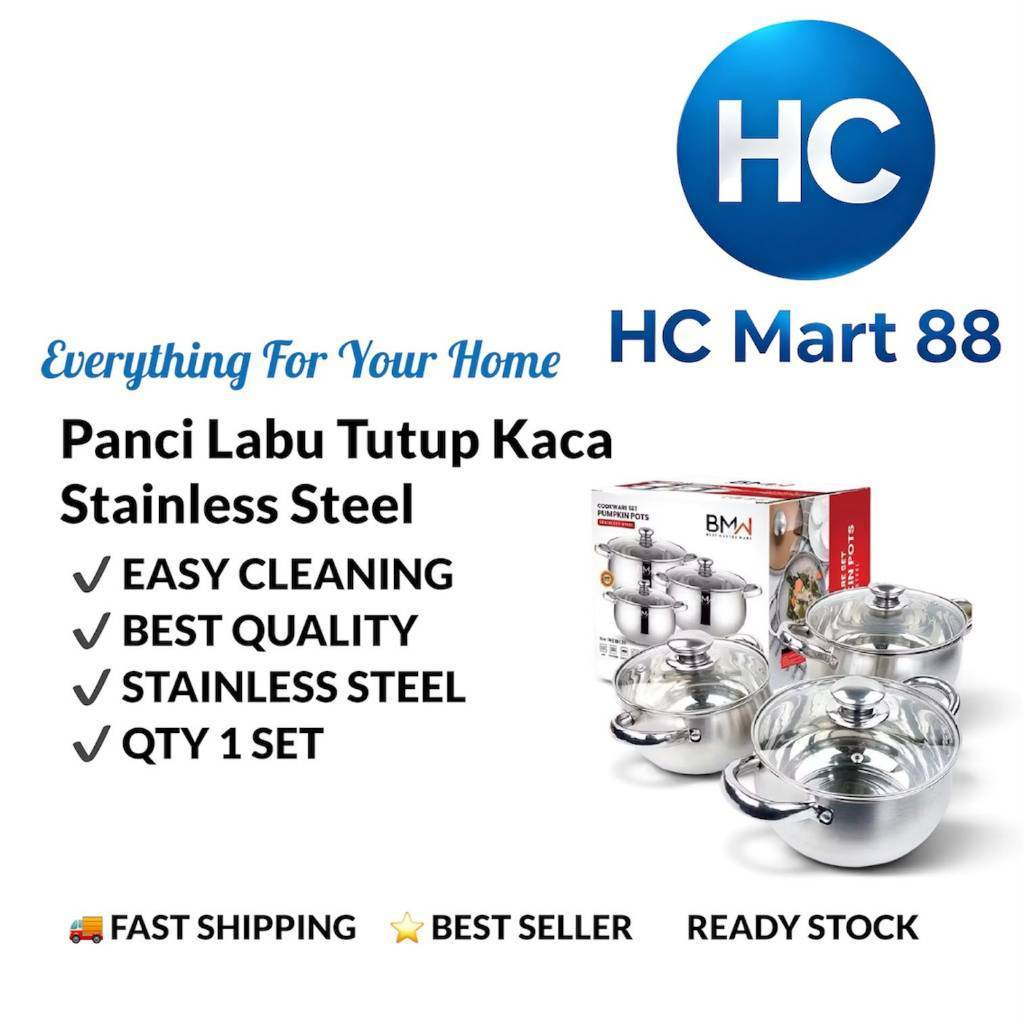 Set Panci Labu Tutup Kaca Stainless Steel BMW Cookware Set Pumpkin Pots 1 Set