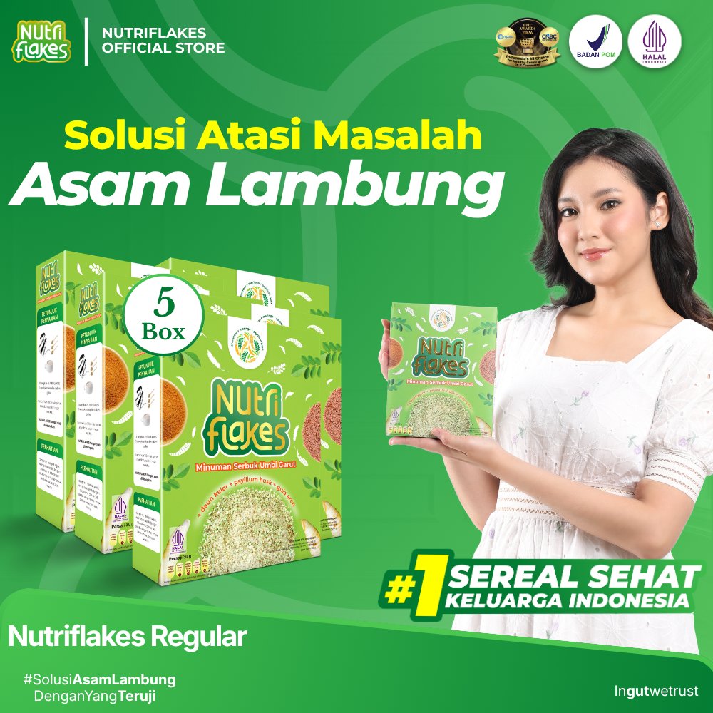 Nutriflakes Sereal Umbi Garut Membantu Meredakan Asam Lambung, Maag, dan Gerd Paket 5 Box
