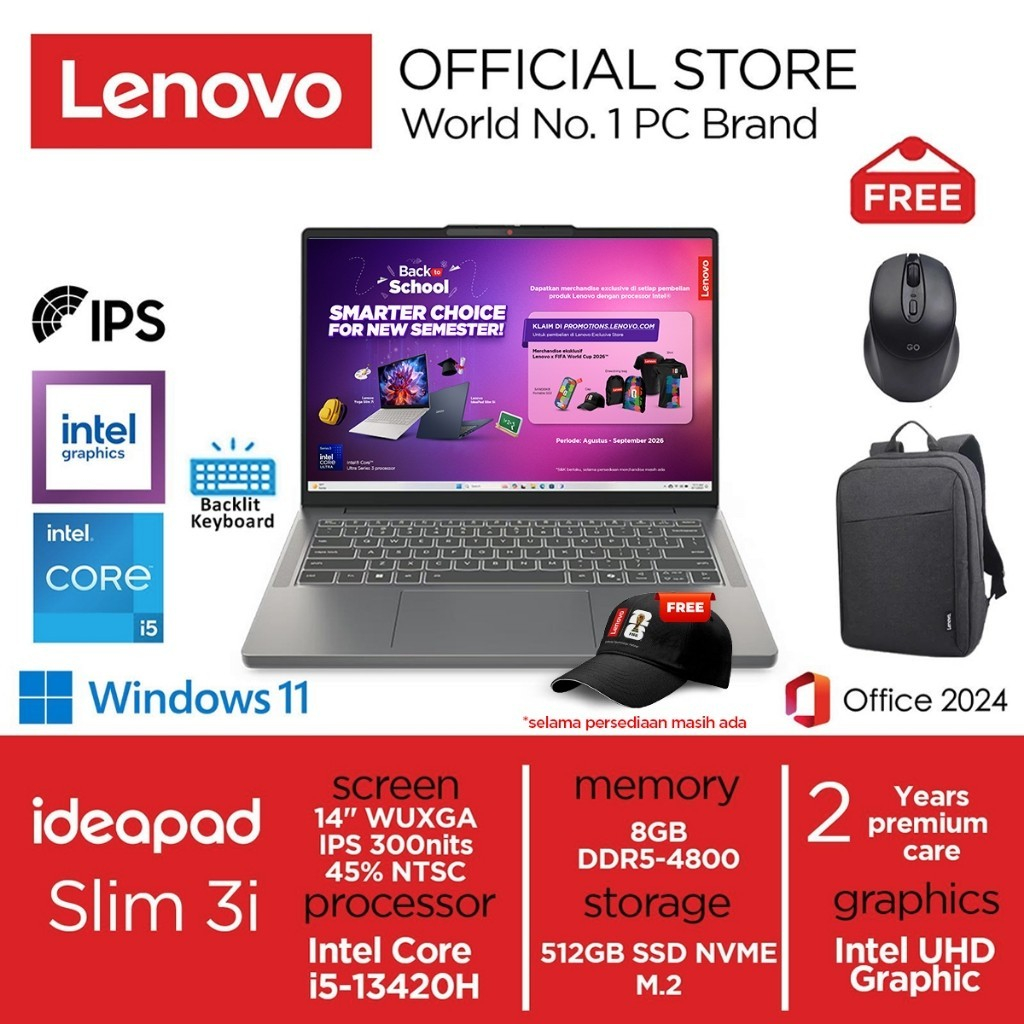 Lenovo Ideapad Slim 3i i5-13420H 512GB SSD 8GB WUXGA IPS Win11+OHS