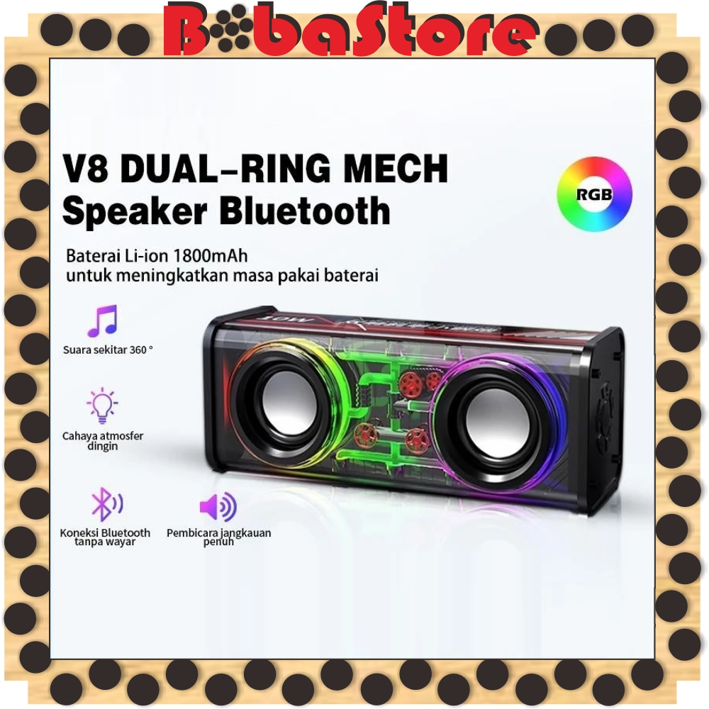 BOBASTORE Portable TWS RGB V8 V1 Lights Heavy Bass Music Battery Power Sound Box V8 Boombox Wireless