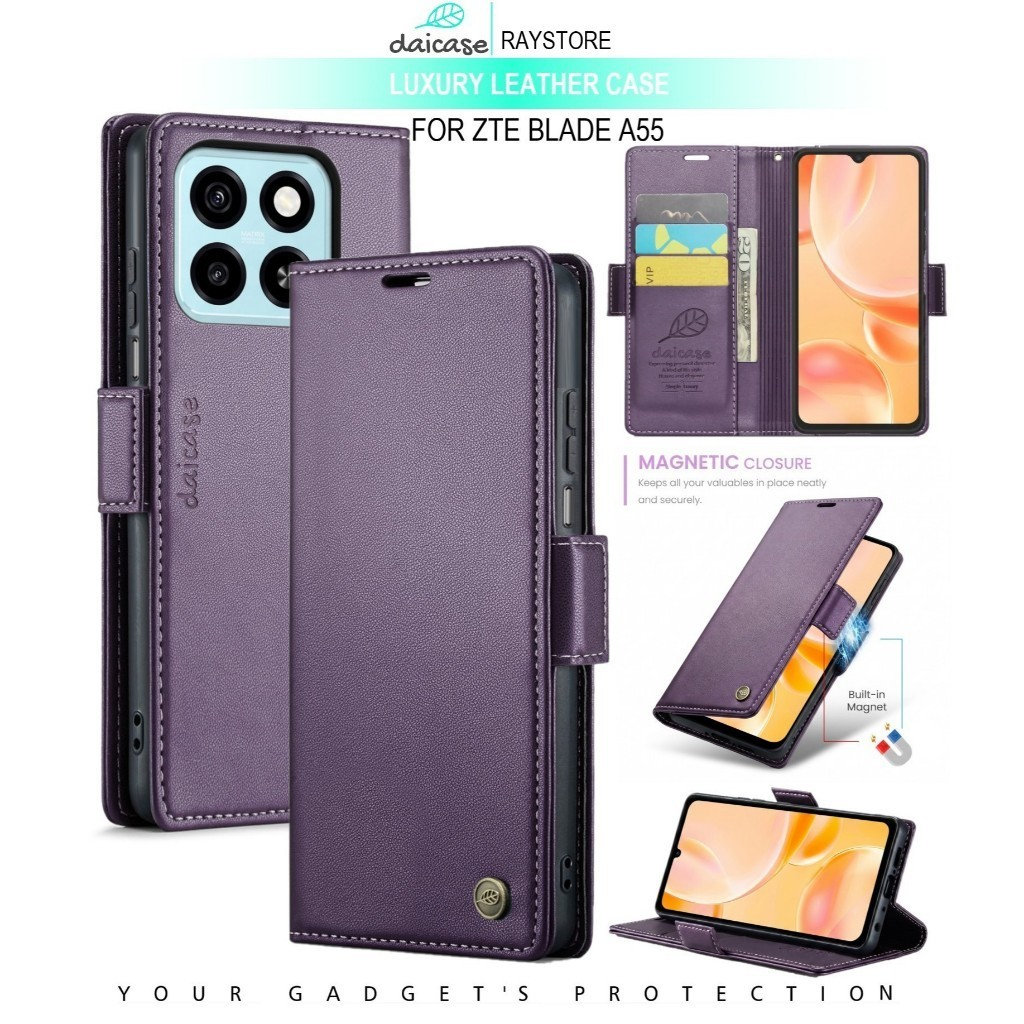 FOR ZTE BLADE A55 FLIP LEATHER CASE PREMIUM-FLIP WALLET CASE UNTUK ZTE BLADE A55 - DAICASE