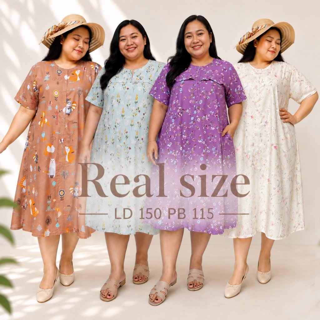 Daster LD 150 Plus Size Extra Payung Jumbo Busui Menyusui Ibu Hamil Bumil Katun