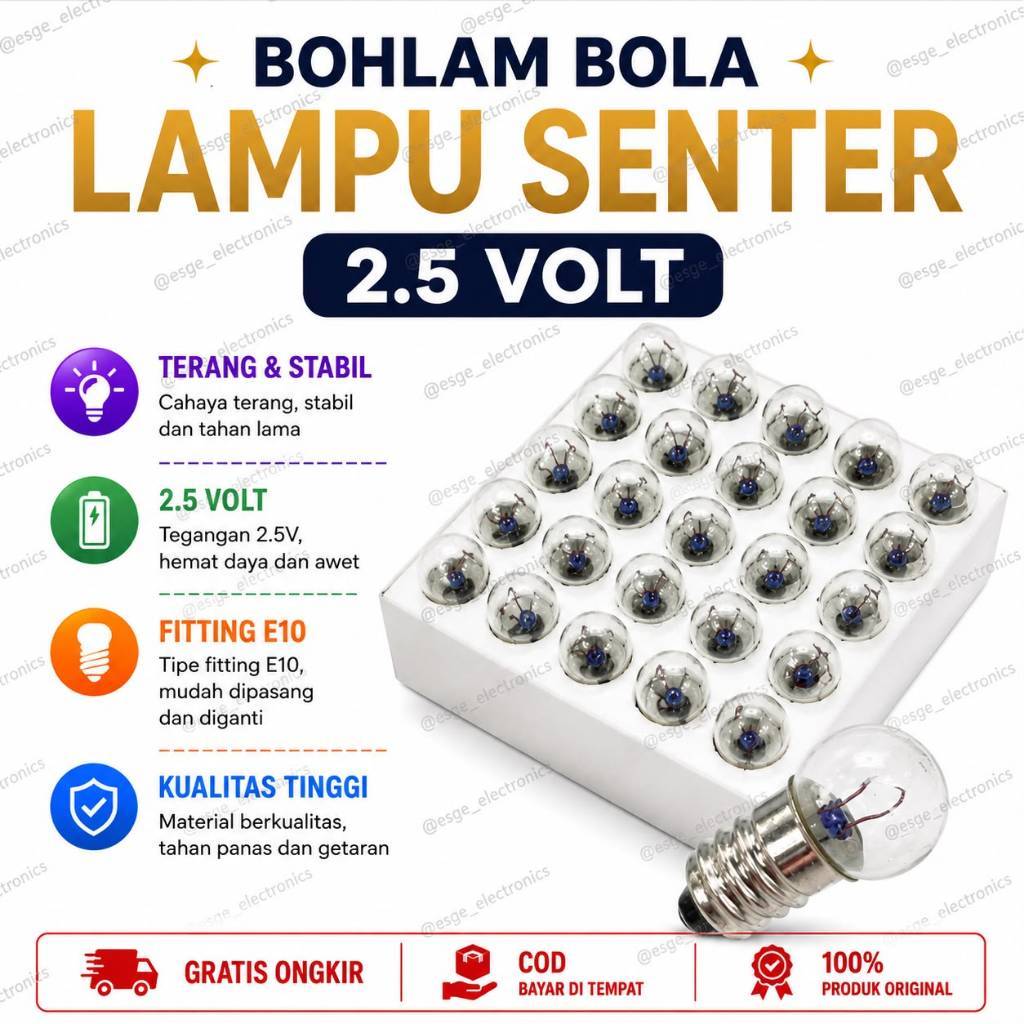 ORIGINAL BOHLAM BOLA LAMPU SENTER 2.5 VOLT BOLA SENTER BOHLAM SENTER LAMPU SENTER E10