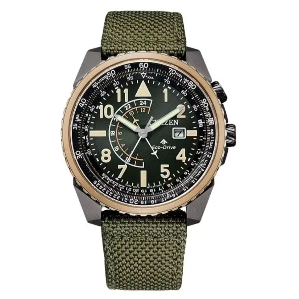 Jam Tangan Pria Citizen BJ7136-00E Promaster Nighthawk Eco-Drive Black Dial Green Nylon Strap