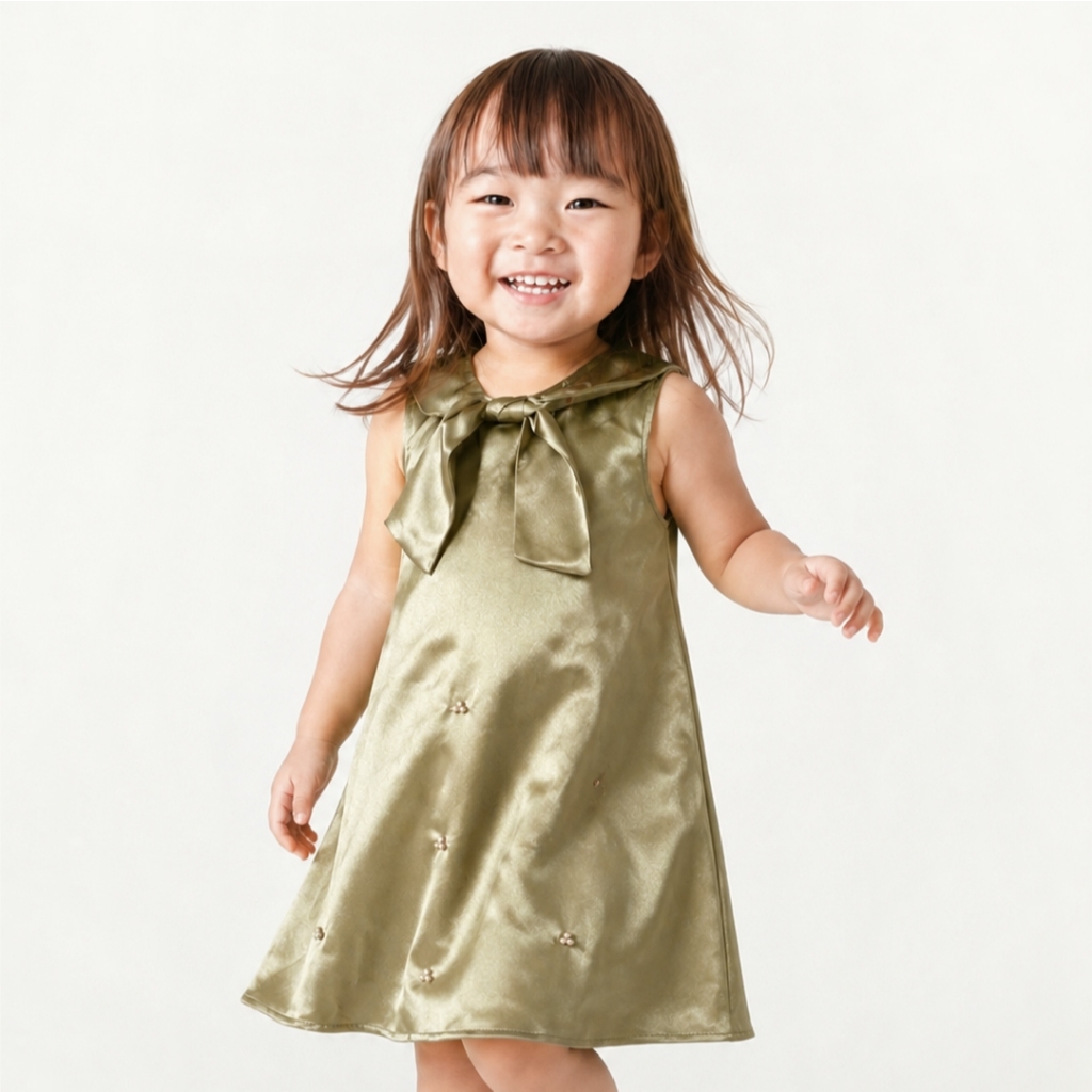[Paket 2 Dress] MONARCH Crimson Party Dress + Dress Olive Satin Elegant Dress Anak Perempuan Gaun Us